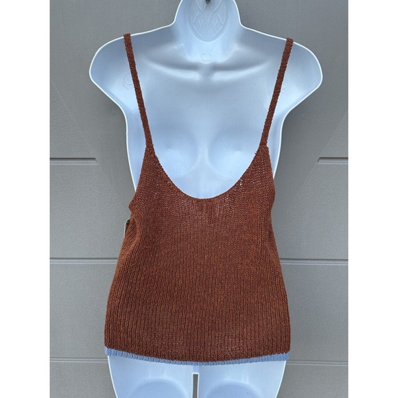 Anthropologie Pilcro Easy Breezy Knit Brown Blue Trim Cami Tank Top Women Sz M - Picture 9 of 15